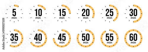 Timer icons set showing minutes from 5 to 60 for countdown