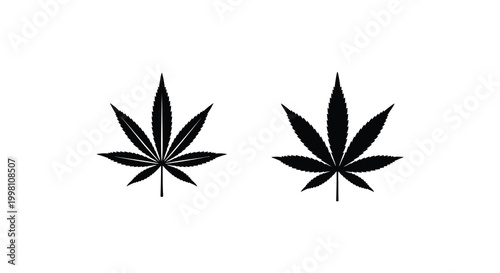 Cannabis leaf silhouettes two variations on white background silhouette