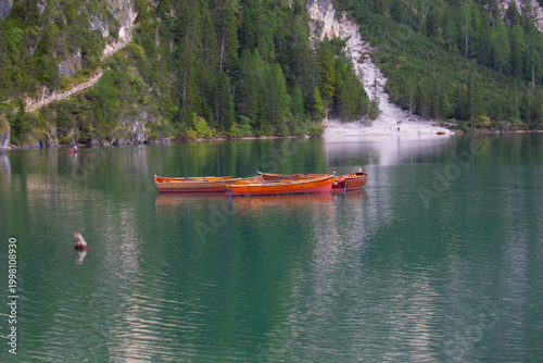 Konstfotografi Pragser Wildsee, or Lake Prags, is a natural lake in the Prags Dolomites in Braies, South Tyrol, Italy
