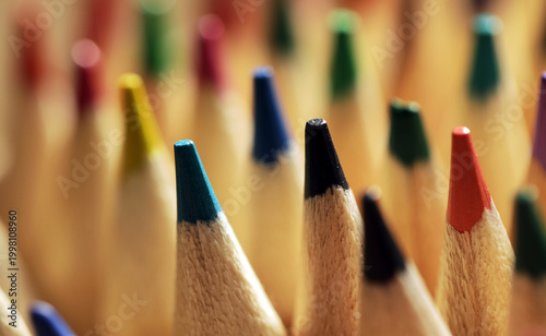 School. Back to school. Background. close up of colored pencils. Photo. Photo. Education