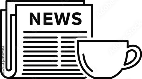 Morning news concept illustration featuring newspaper with coffee cup daily reading routine and media information vector design