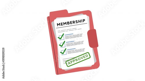 Animation of a Membership Document Sheet with Approved Stamp Effect for Subscription Access, User Verification and Service Enrollment