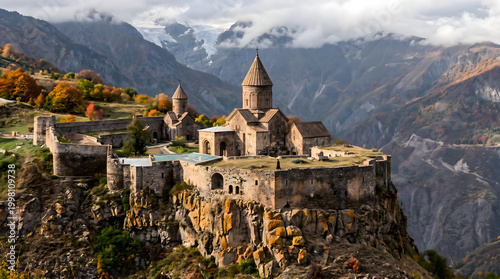 Ancient Armenian Stone Church Hilltop Caucasus Mountains Medieval Heritage Exterior