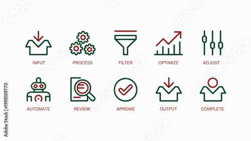 Business Process Management Workflow Line Icon Set, Minimal Clean Outline Vector BPM and Process Flow UI Icons