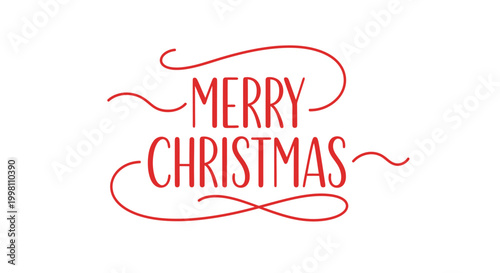 Elegant red script text wishing Merry Christmas with decorative swirls and flourishes on a white background.