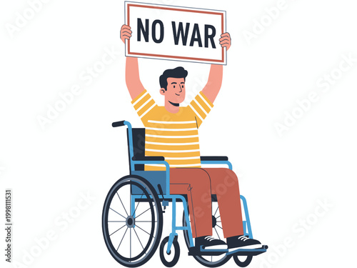 Man in Wheelchair Holding No War Sign Illustration