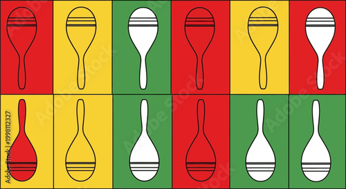 Colorful graphic illustration of maraca musical instruments in a pop art grid pattern