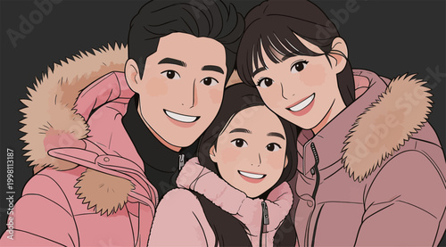 Warm Winter Family Portrait of Three Loving People