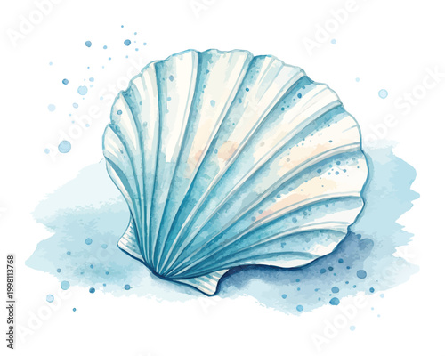 Hand-Painted Seashell Watercolor, Coastal Ocean Shell Icon, Isolated Vector Illustration