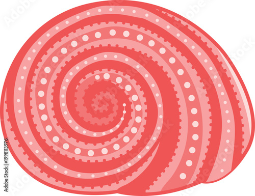 Pink spiral seashell with decorative dots circular marine shell isolated