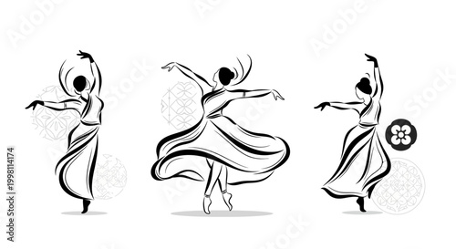 Elegant dancer silhouette set against abstract decorative elements