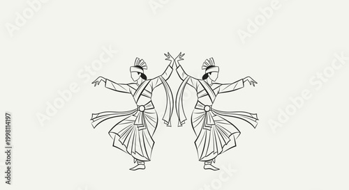 Elegant dancers in traditional attire performing a graceful routine vector illustration