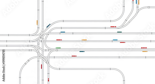 Detailed schematic of a complex highway interchange with multiple lanes and ramps.