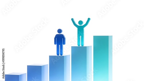 Two stylized figures on ascending bars
