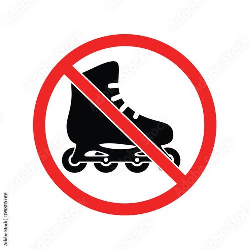 No roller skating allowed prohibition sign with inline skate icon Vector