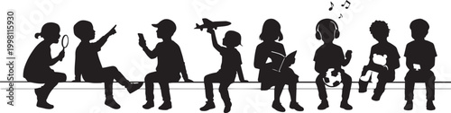 Vector illustration of black silhouettes featuring a diverse set of people including a family with a child, a couple in love, and individuals engaged in sport, dance, and walking