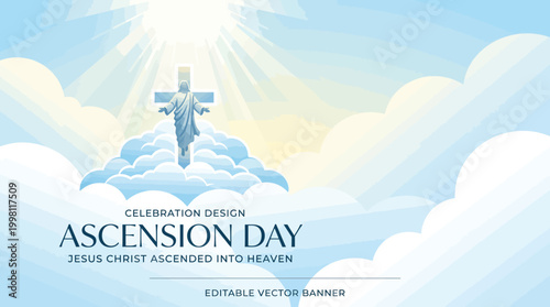 Ascension Day Blue Greeting Card with Jesus and Cross