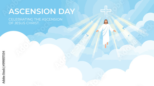 Ascension Day Jesus Christ Blue Theme with Clouds