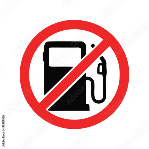 No gas station sign with a fuel pump symbol inside a red forbidden circle Vector