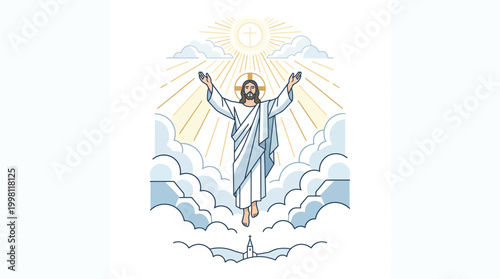 Jesus Christ Ascension with Mandorla Glory and Clouds