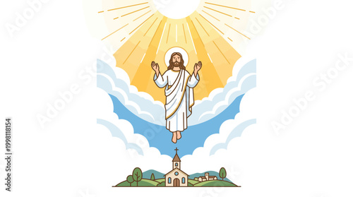 Ascension of Jesus Christ with Open Arms and Golden Halo