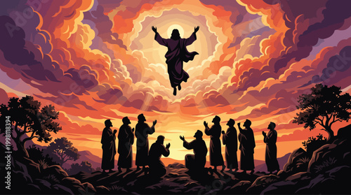 Ascension Day Jesus Christ with Church and Disciples