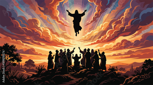 Ascension of Christ Silhouette with Dramatic Cloudy Sky