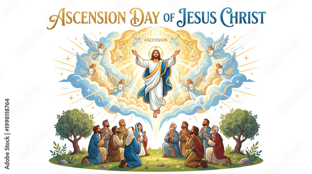 Obraz premium Ascension Day of Jesus Christ with Halo and Disciples