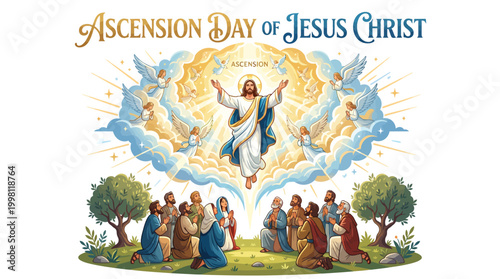 Ascension Day of Jesus Christ with Halo and Disciples