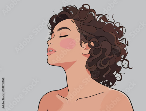 Beautiful Curly Haired Woman Relaxing with Eyes Closed