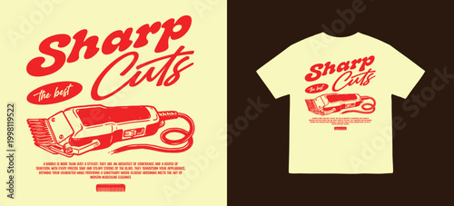 Vector illustration streetwear of hair clipper and sharp cuts text for T-Shirt design with slogan and distortion artwork