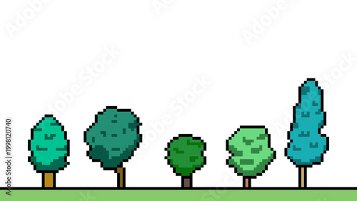 色々な種類の木のドット絵背景、透過