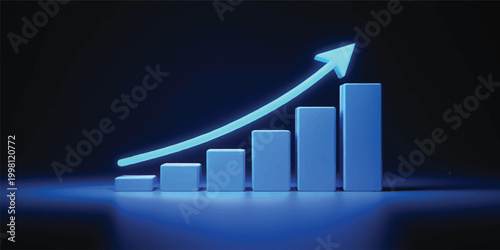Konstfotografi A 3D business graph with a red arrow showing financial growth and market success