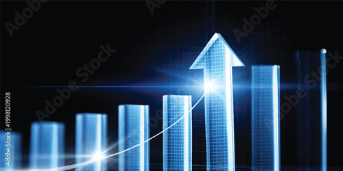 фотографія A 3D illustration of a business growth graph featuring a rising arrow on a black