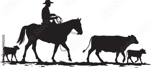 Black silhouettes of wild horses and farm animals like stallions and reindeer are isolated on a white background in this vector illustration art