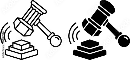 judge gavel icon striking block law and legal justice symbol in outline and solid styles simple vector isolated on transparent background