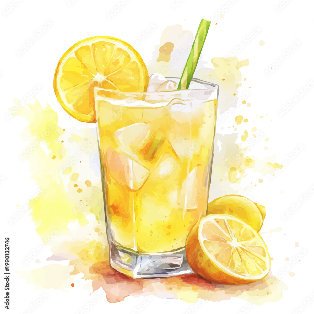Fototapeta premium Lemonade, artistic semi-realistic fantasy style, soft glow effects, watercolor illustration, white background