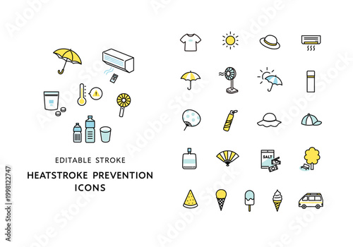 熱中症対策にまつわるアイコンセット