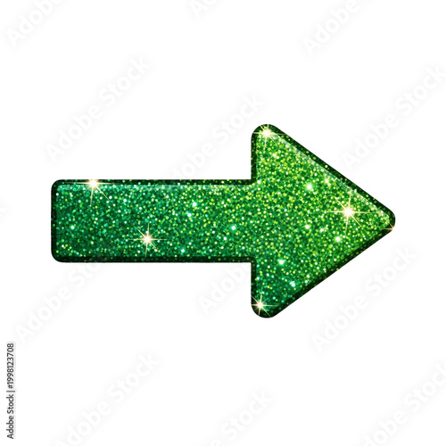 Glittery green arrow pointing to the right