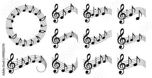 Music Notes Line Art Pattern, Melody Symbol Background
