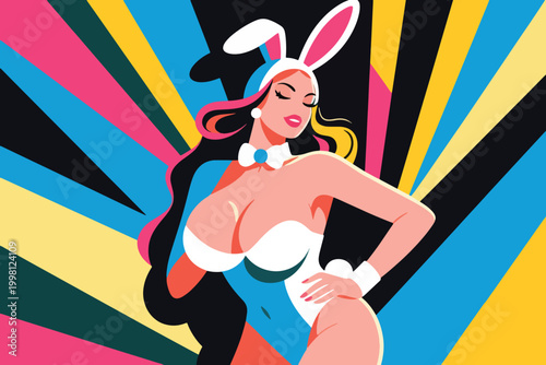 Vector of a Beautiful Sexy Woman in a Rabbit Costume Illustration Creative Design Template 