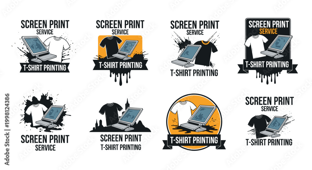 © Nishi - Screen printing service logos feature t-shirts and professional equipment in a variety of styles for apparel business branding needs.