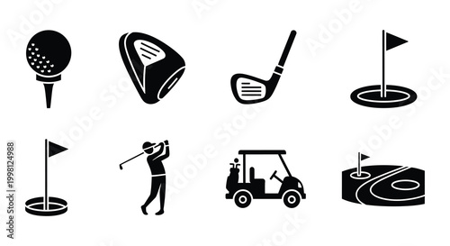 Quadro su tela Golf icons set black silhouette on white background