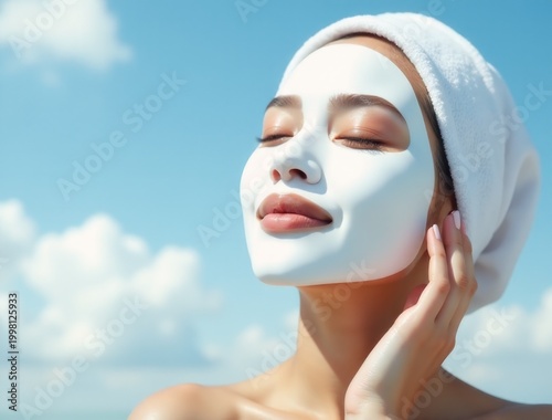 A woman wearing a white mask, no other details provided