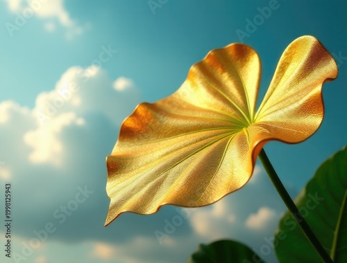 A close-up shot of a leaf against a clear blue sky, ideal for use in nature-inspired designs and illustrations