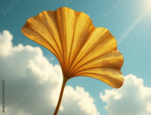 A detailed view of a single leaf against a bright blue sky, ideal for use in nature-inspired designs and themes