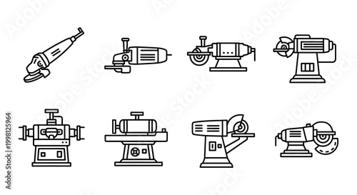 Power tool icons set black silhouettes on white background