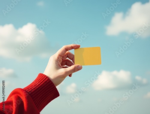 A person holds a yellow note or paper in their hand, possibly with important information