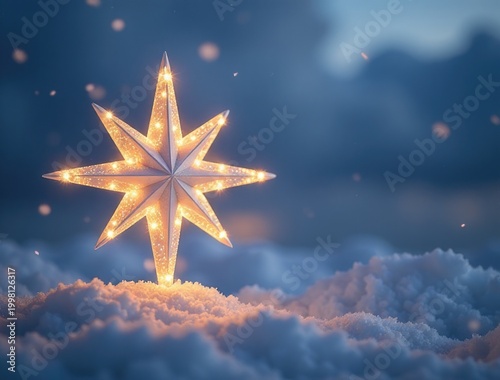 A light shines bright in the snowy landscape, perfect for winter-themed compositions