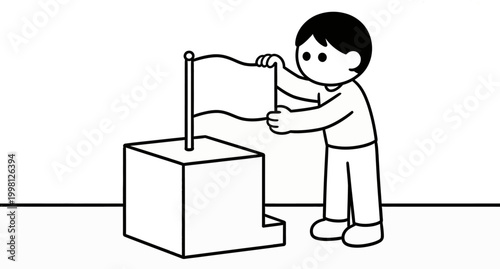 Person Placing a Flag on a Pedestal A Symbol of Achievement and Victory